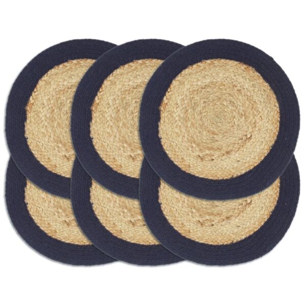 Individuais mesa 6 pcs juta e algodão 38cm natural/azul-marinho