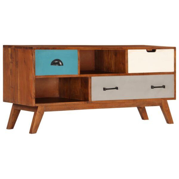 Móvel de TV c/ 3 gavetas 110x35x50 cm madeira de acácia maciça - Image 12