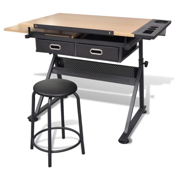 Mesa de desenho com tampo inclinável/banco/2 gavetas - Image 3