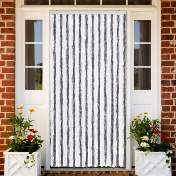 Cortina anti-insetos 100x220 cm chenille cinzento e branco