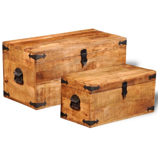 Conjunto de 2 cofres armazenamento de madeira de mango - Image 3