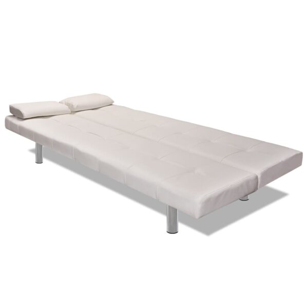 Sofá-cama ajustável c/ 2 almofadas couro artificial branco nata - Image 4