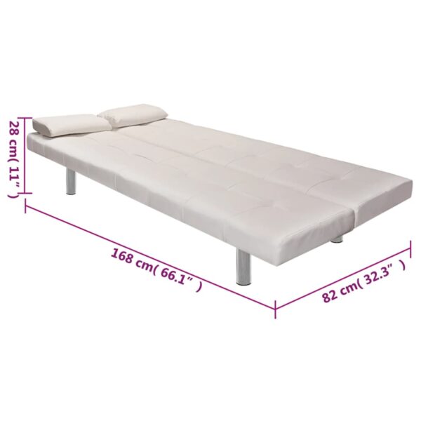 Sofá-cama ajustável c/ 2 almofadas couro artificial branco nata - Image 9