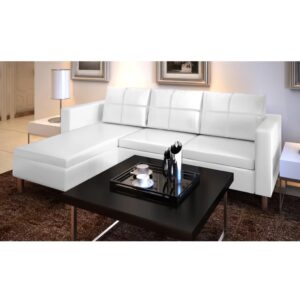 Sofá secional de 3 lugares couro artificial branco