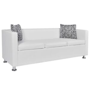 Sofá de 3 lugares couro artificial branco
