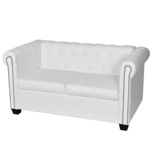 Sofá Chesterfield de 2 lugares em couro artificial branco
