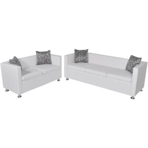 Conjunto de sofás de 2 e 3 lugares couro artificial branco