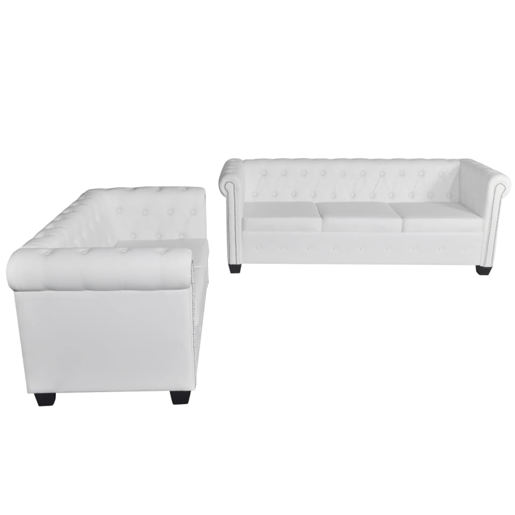 Conjunto sofás Chesterfield 2 + 3 lugares couro artific. branco - Image 2