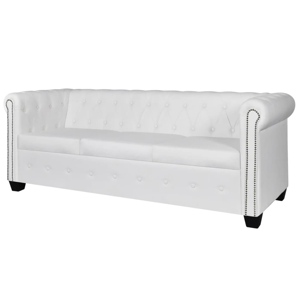 Conjunto sofás Chesterfield 2 + 3 lugares couro artific. branco - Image 3