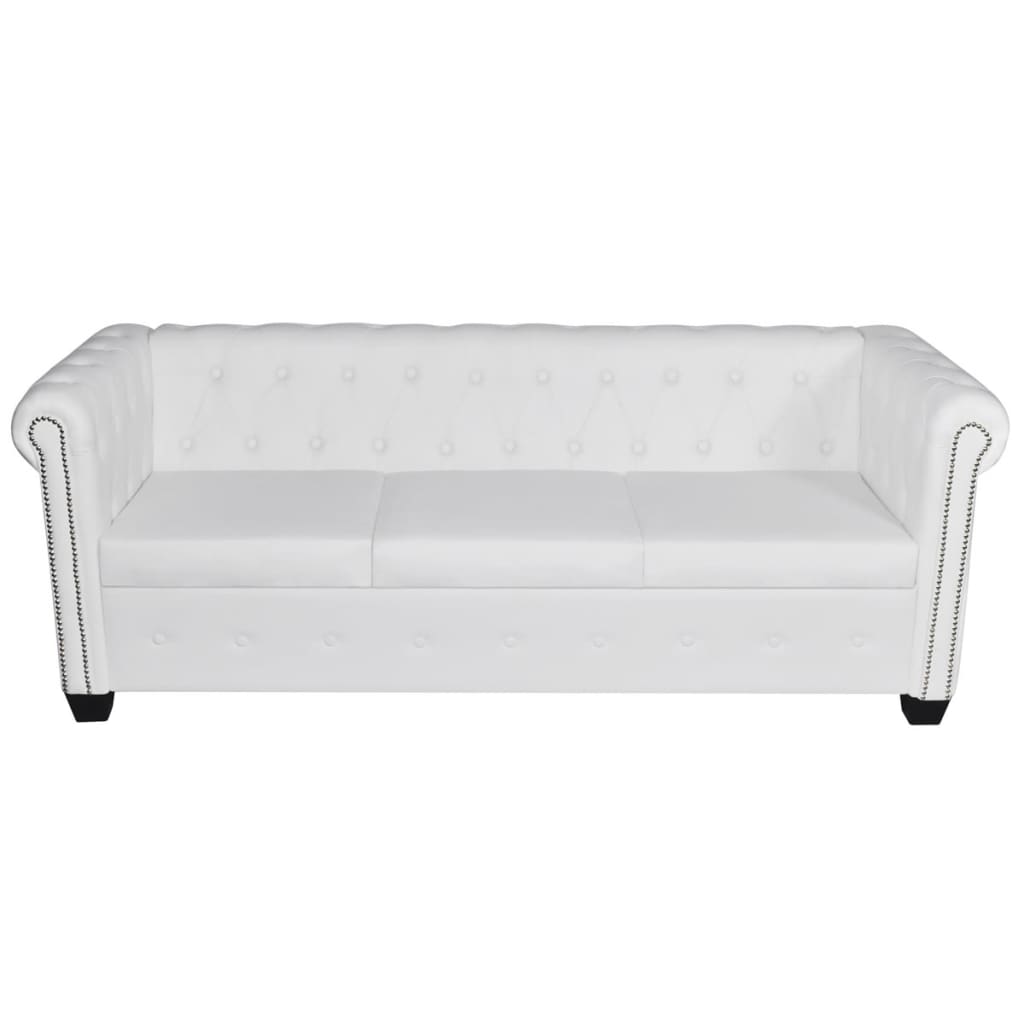 Conjunto sofás Chesterfield 2 + 3 lugares couro artific. branco - Image 4
