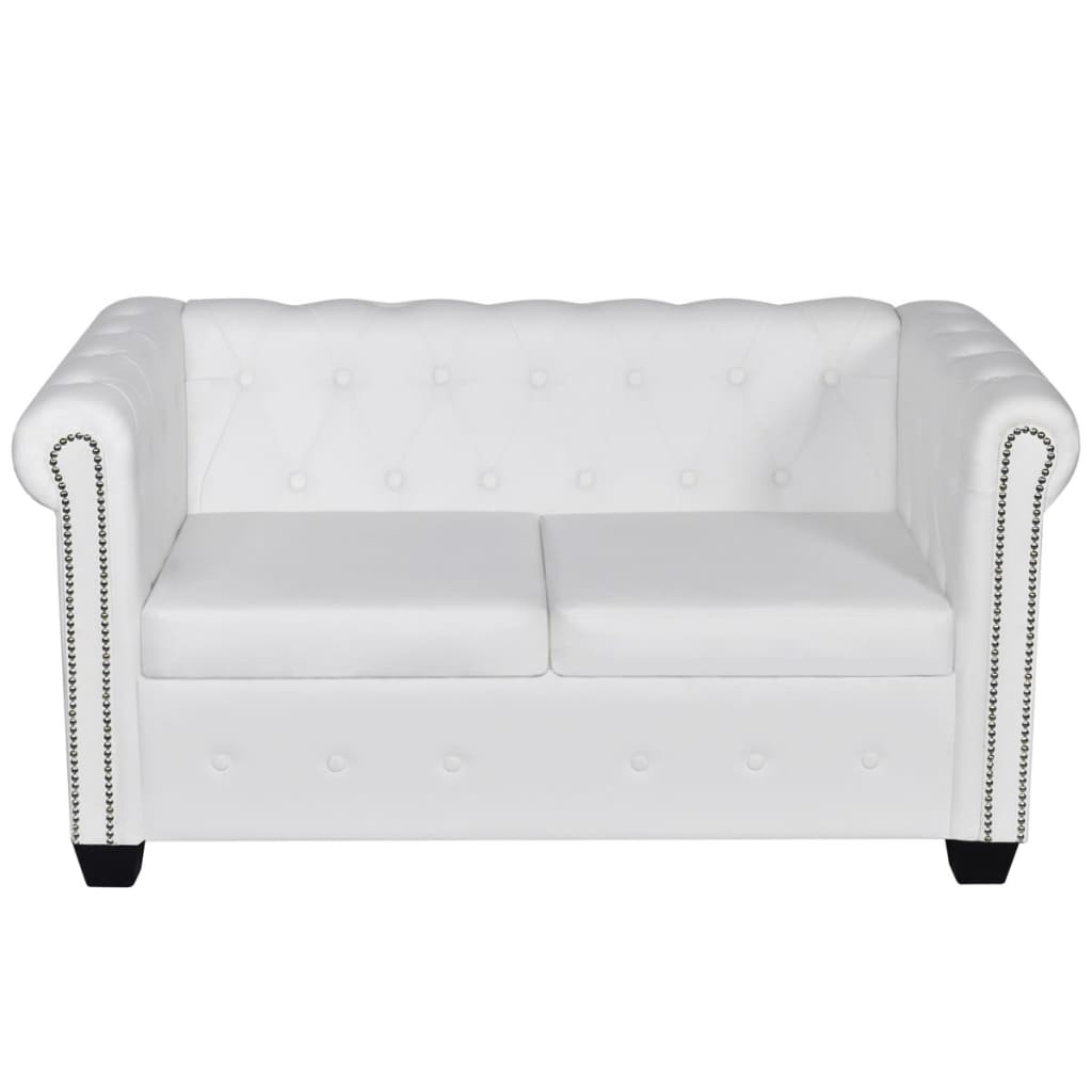 Conjunto sofás Chesterfield 2 + 3 lugares couro artific. branco - Image 6