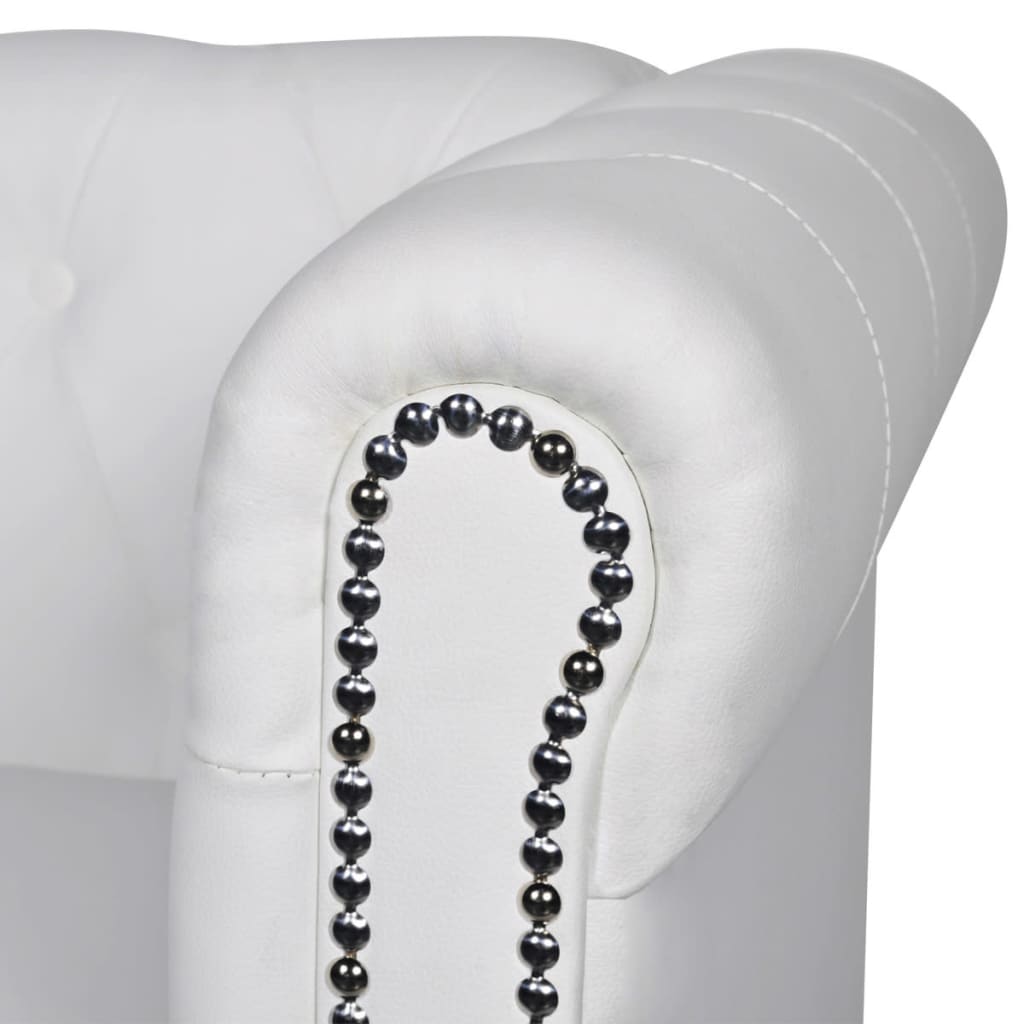 Conjunto sofás Chesterfield 2 + 3 lugares couro artific. branco - Image 7