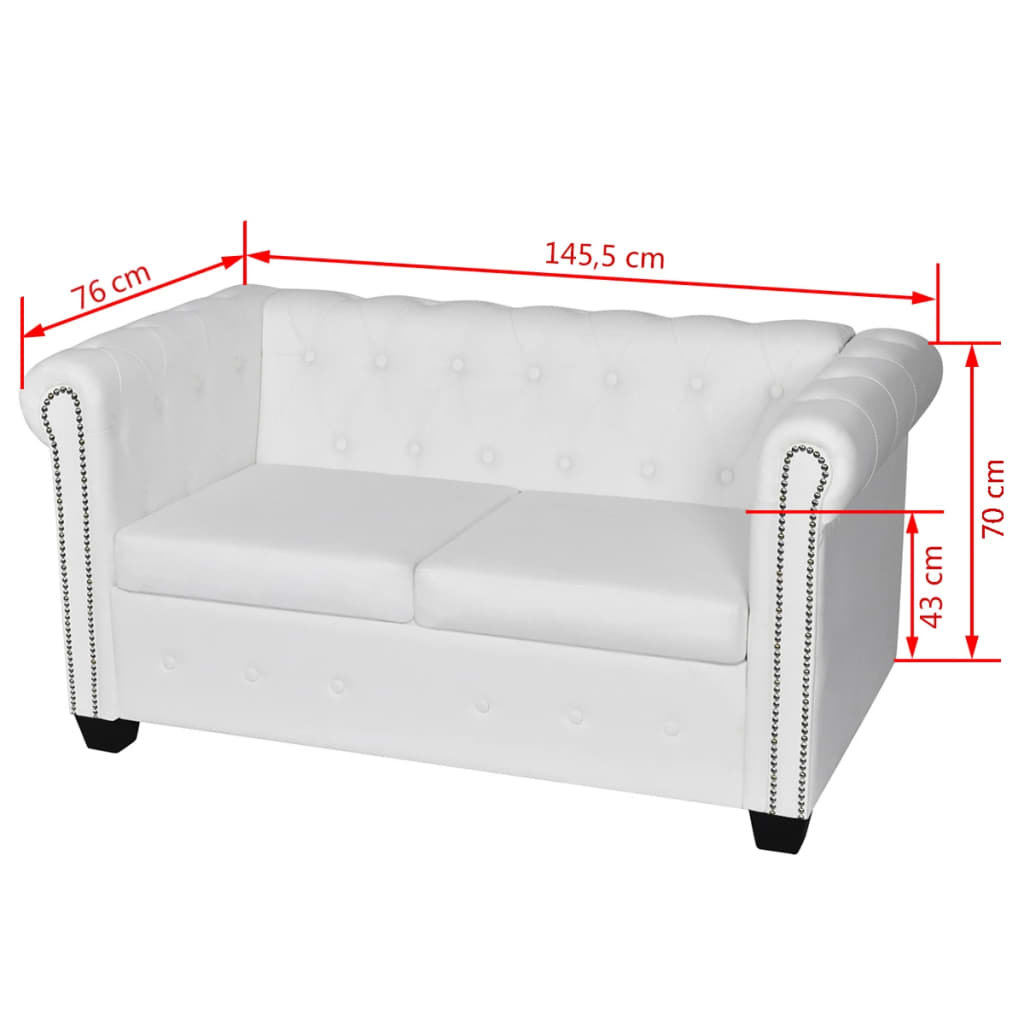 Conjunto sofás Chesterfield 2 + 3 lugares couro artific. branco - Image 9