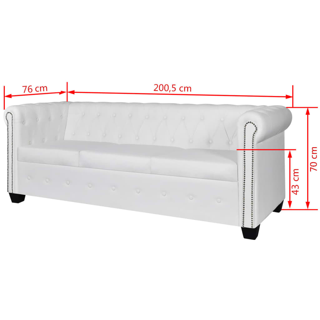 Conjunto sofás Chesterfield 2 + 3 lugares couro artific. branco - Image 10