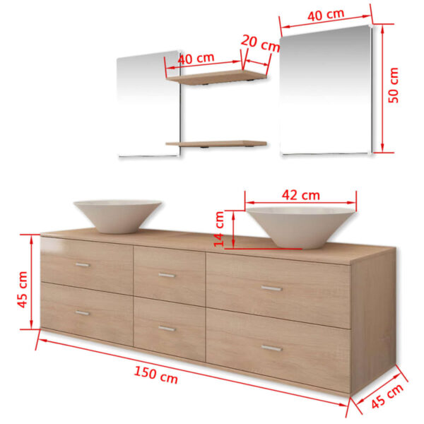 Móveis casa de banho 7 pcs e conjunto de lavatório bege - Image 9