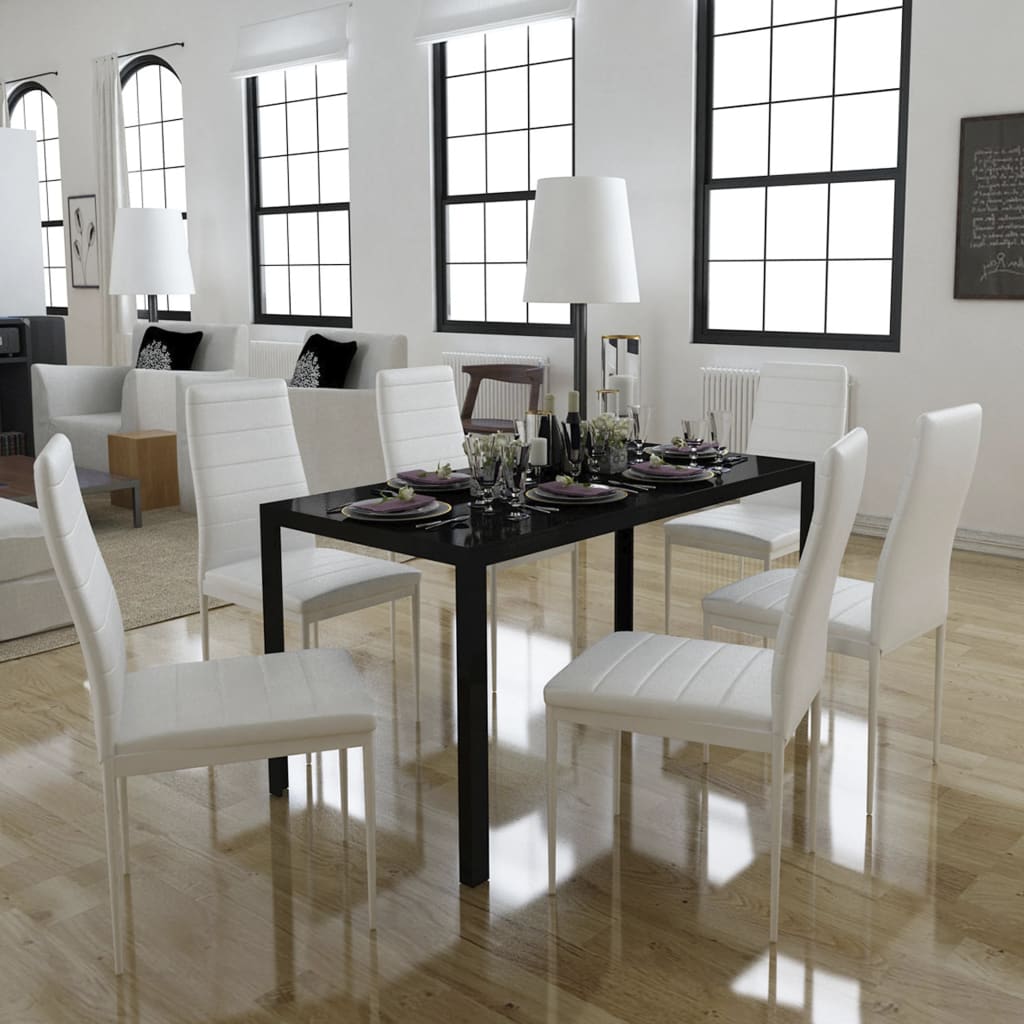 Conjunto de mesa de jantar de 7 peças preto e branco