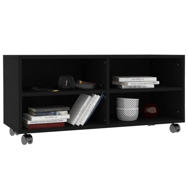 Móvel de TV com rodas 90x35x35 cm derivados de madeira preto - Image 2