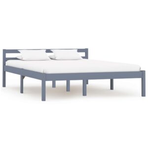 Estrutura de cama 140x200 cm madeira pinho maciço cinzento