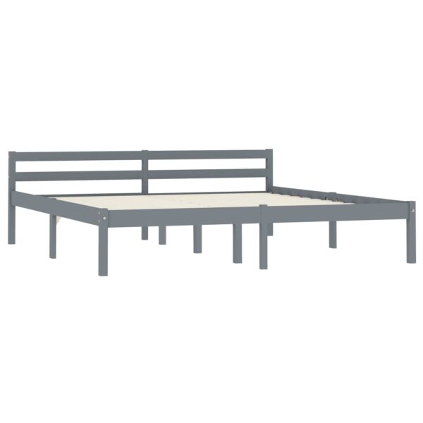 Estrutura de cama 160x200 cm madeira pinho maciço cinzento - Image 2