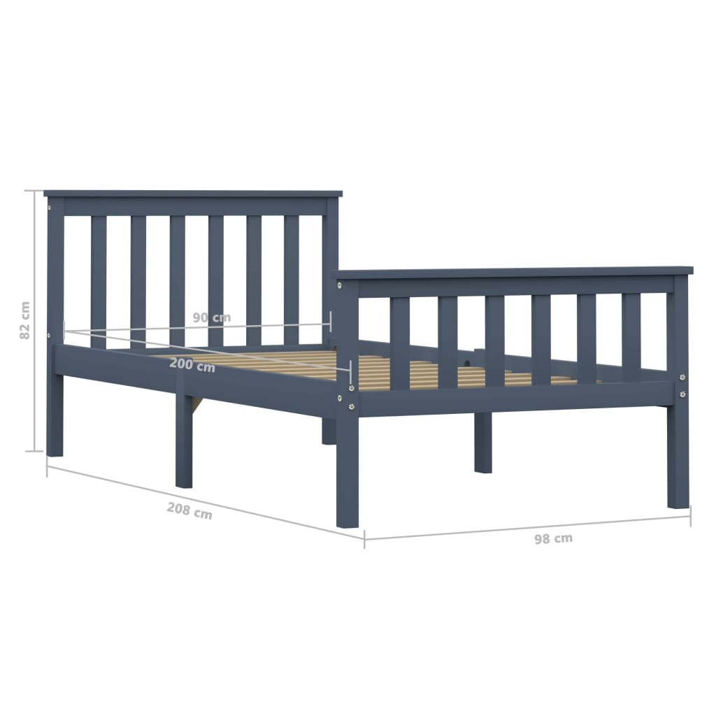 Estrutura de cama 100x200 cm madeira pinho maciço cinzento - Image 6