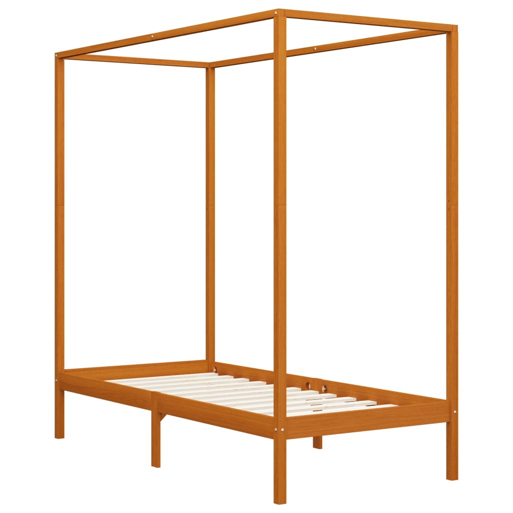 Estrutura de cama com toldo 100x200cm pinho maciço castanho mel - Image 2
