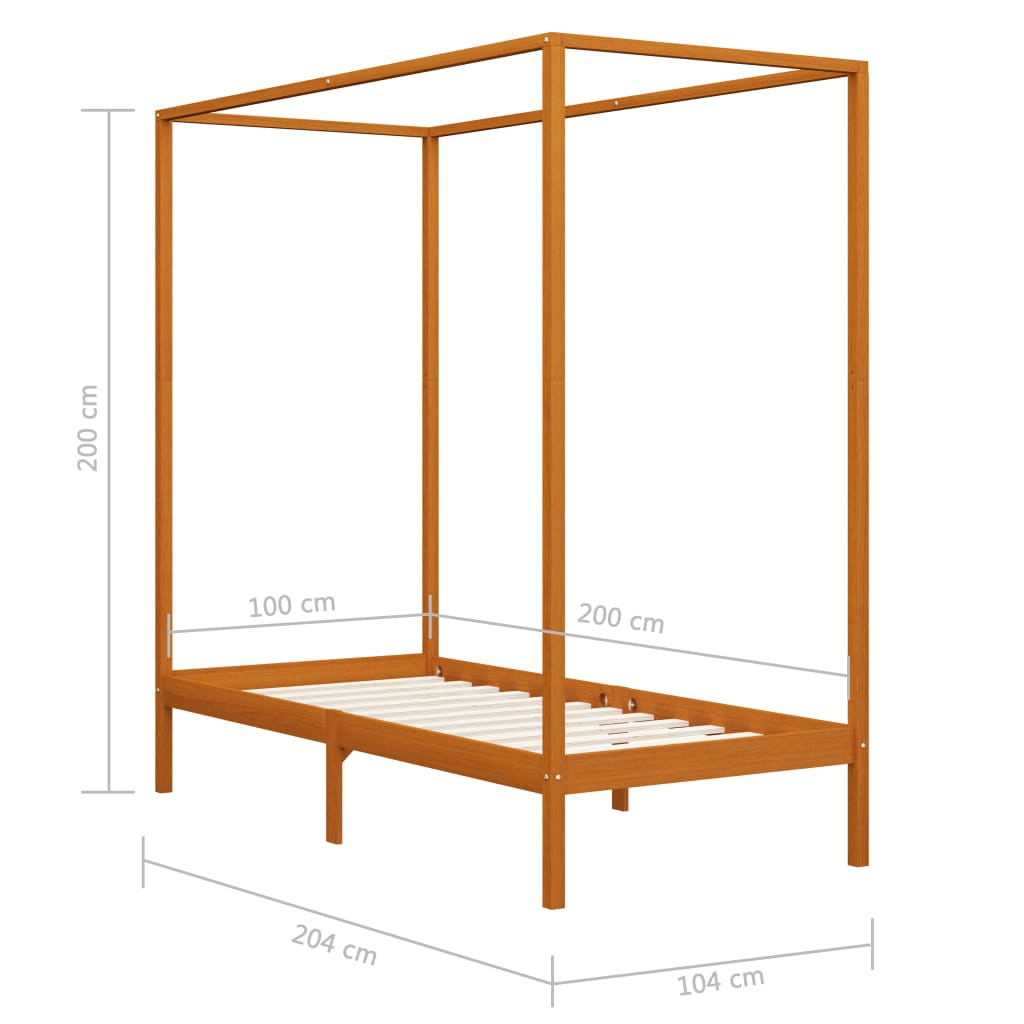Estrutura de cama com toldo 100x200cm pinho maciço castanho mel - Image 7