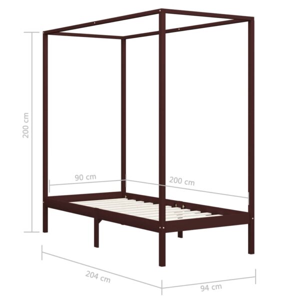 Estrutura cama com toldo 90x200 cm pinho maciço castanho-escuro - Image 7