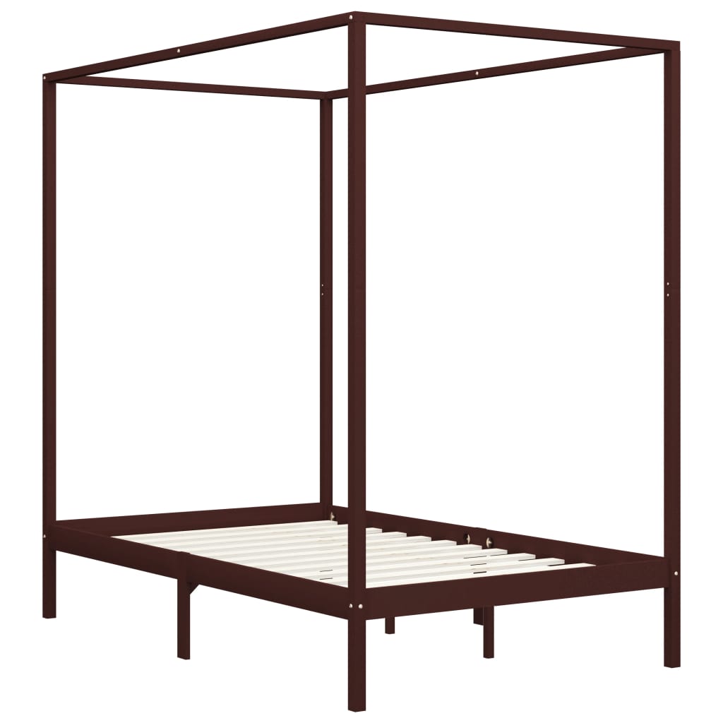 Estrutura cama com toldo 120x200cm pinho maciço castanho-escuro - Image 2