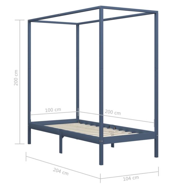 Estrutura de cama com toldo 100x200 cm pinho maciço cinzento - Image 7