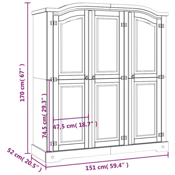 Roupeiro Corona Range pinho mexicano com 3 portas cinzento - Image 9