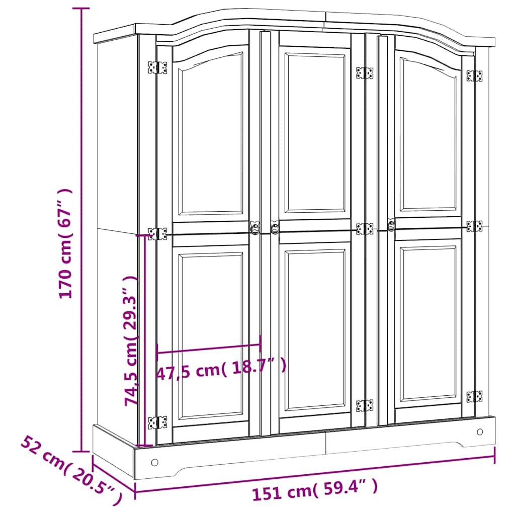 Roupeiro Corona Range pinho mexicano com 3 portas branco - Image 9