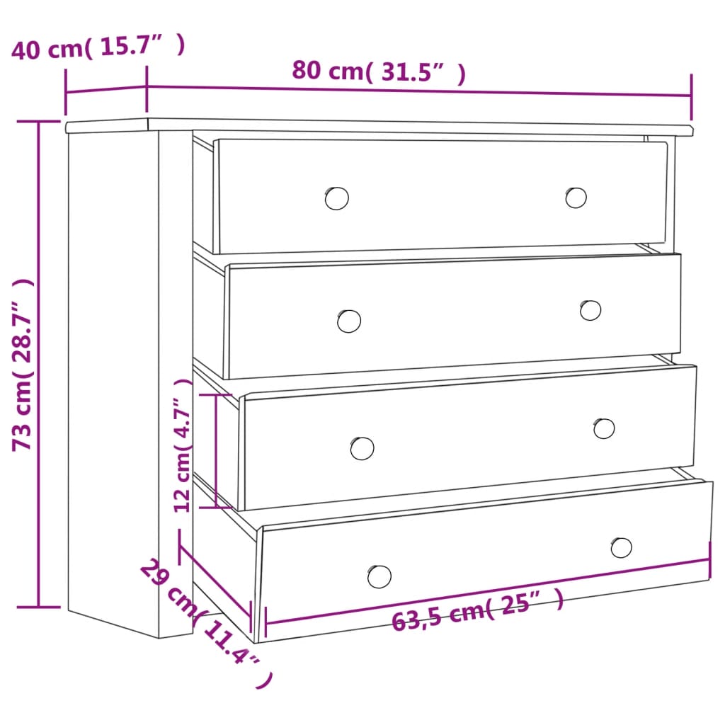 Móvel lateral 80x40x73 cm pinho Panama branco - Image 6