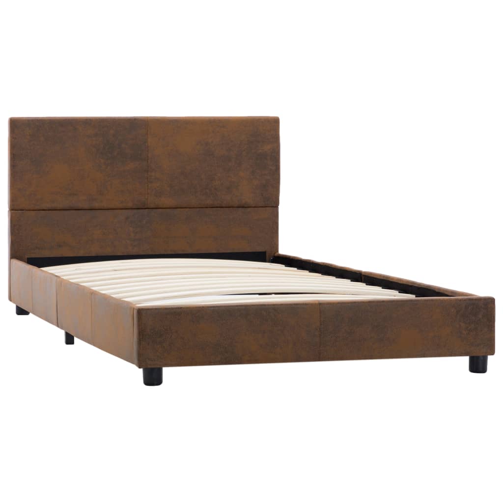 Estrutura de cama 90x200 cm camurça artificial castanho - Image 2