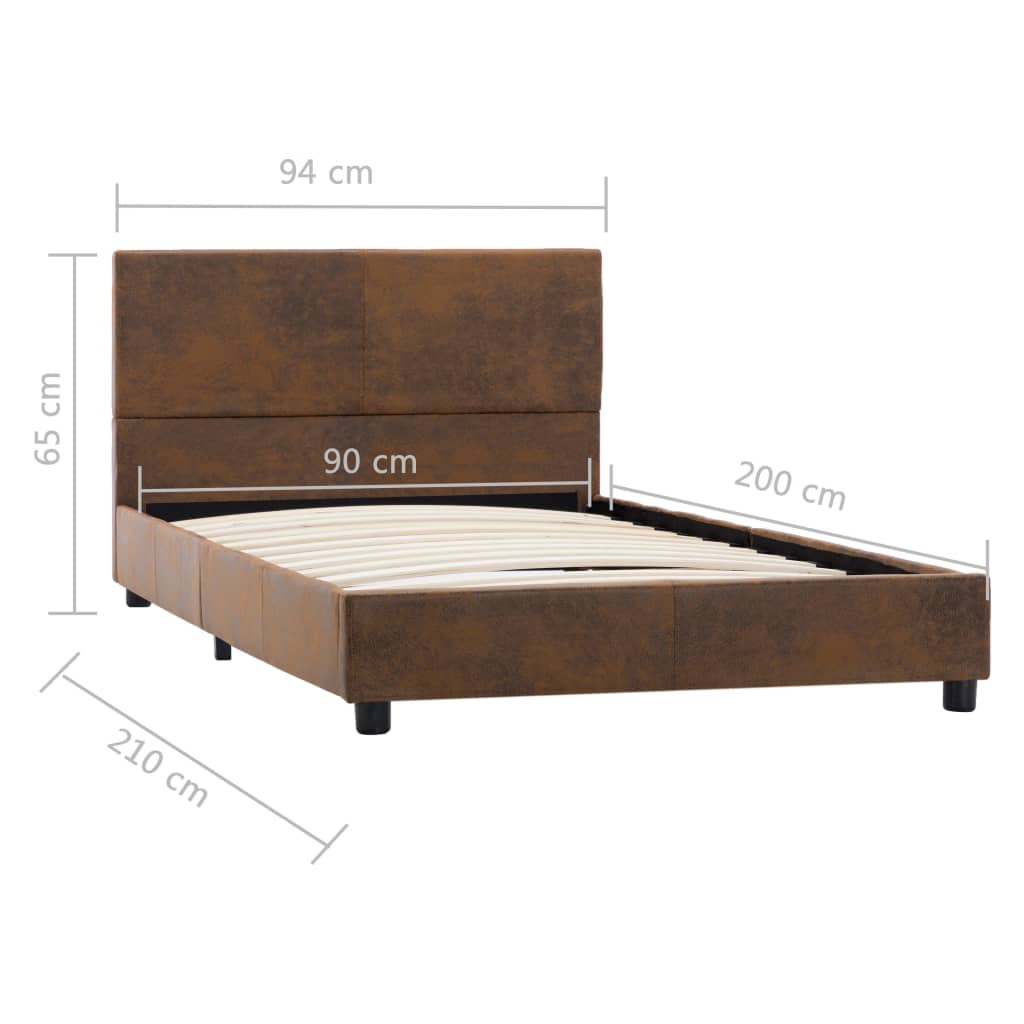 Estrutura de cama 90x200 cm camurça artificial castanho - Image 7