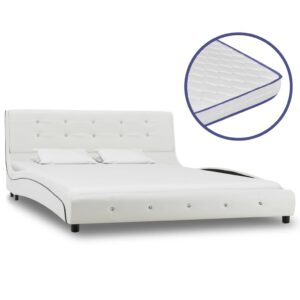 Cama + colchão espuma memória 140x200cm couro artificial branco
