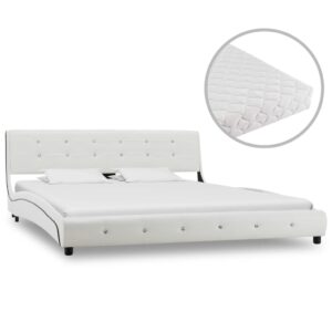 Cama com colchão 160x200 cm couro artificial branco