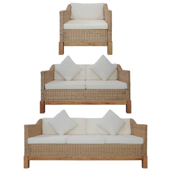 3 pcs conjunto de sofás com almofadões vime natural