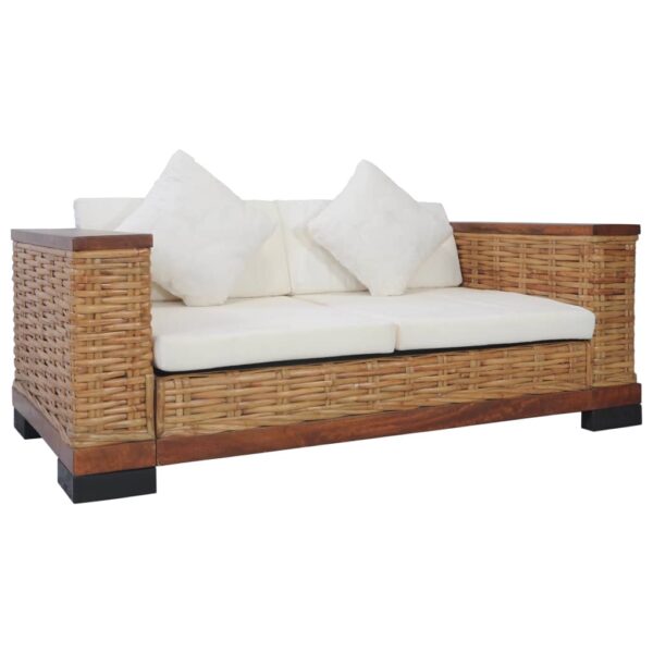 3 pcs conjunto de sofás com almofadões vime natural castanho - Image 6