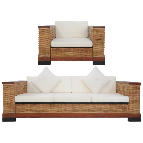 2 pcs conjunto de sofás com almofadões vime natural castanho