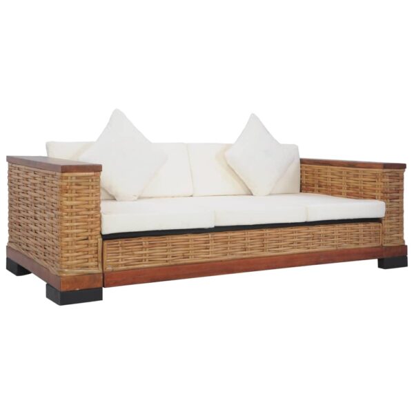 2 pcs conjunto de sofás com almofadões vime natural castanho - Image 7