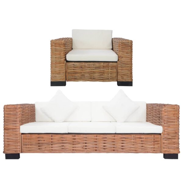 2 pcs conjunto de sofás com almofadões vime natural