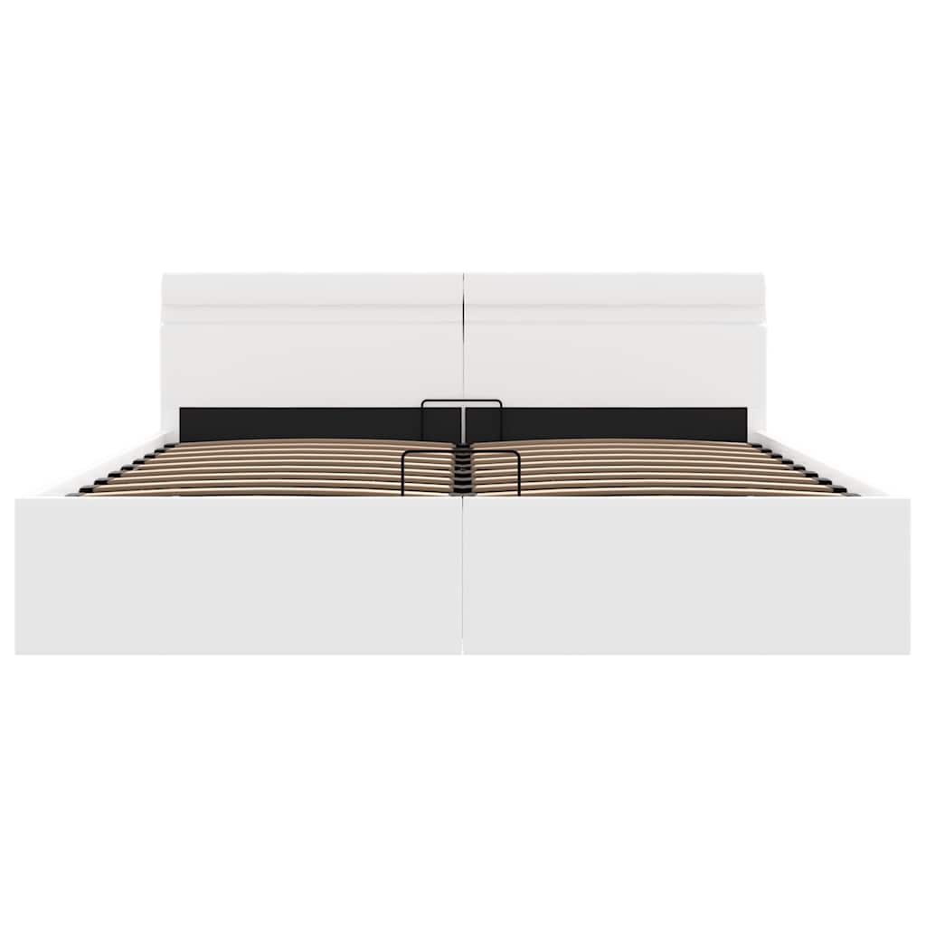 Cama hidráulica c/ arrumação LED 180x200 cm couro artif. branco - Image 5