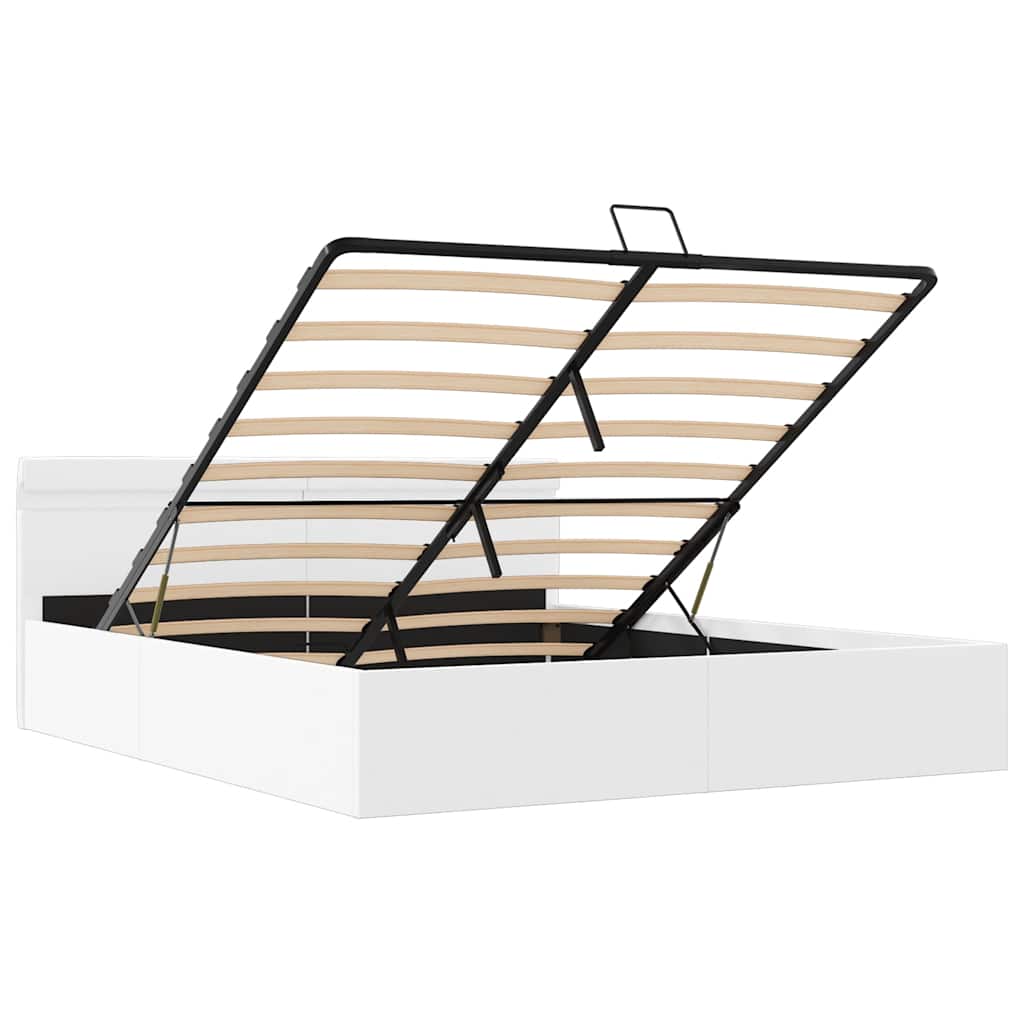 Cama hidráulica c/ arrumação LED 180x200 cm couro artif. branco - Image 8