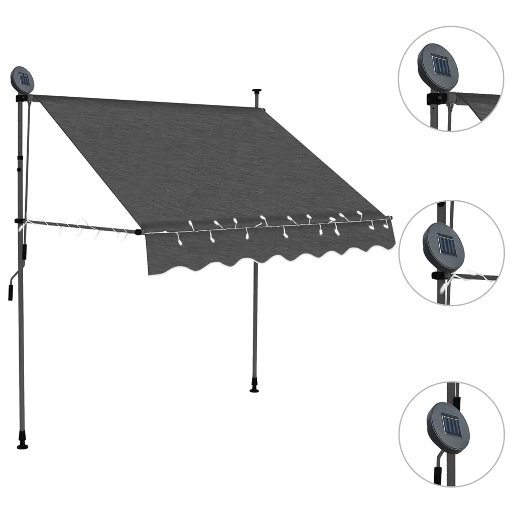 Toldo retrátil manual com LED 100 cm antracite - Image 3