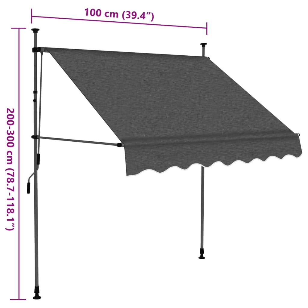 Toldo retrátil manual com LED 100 cm antracite - Image 8