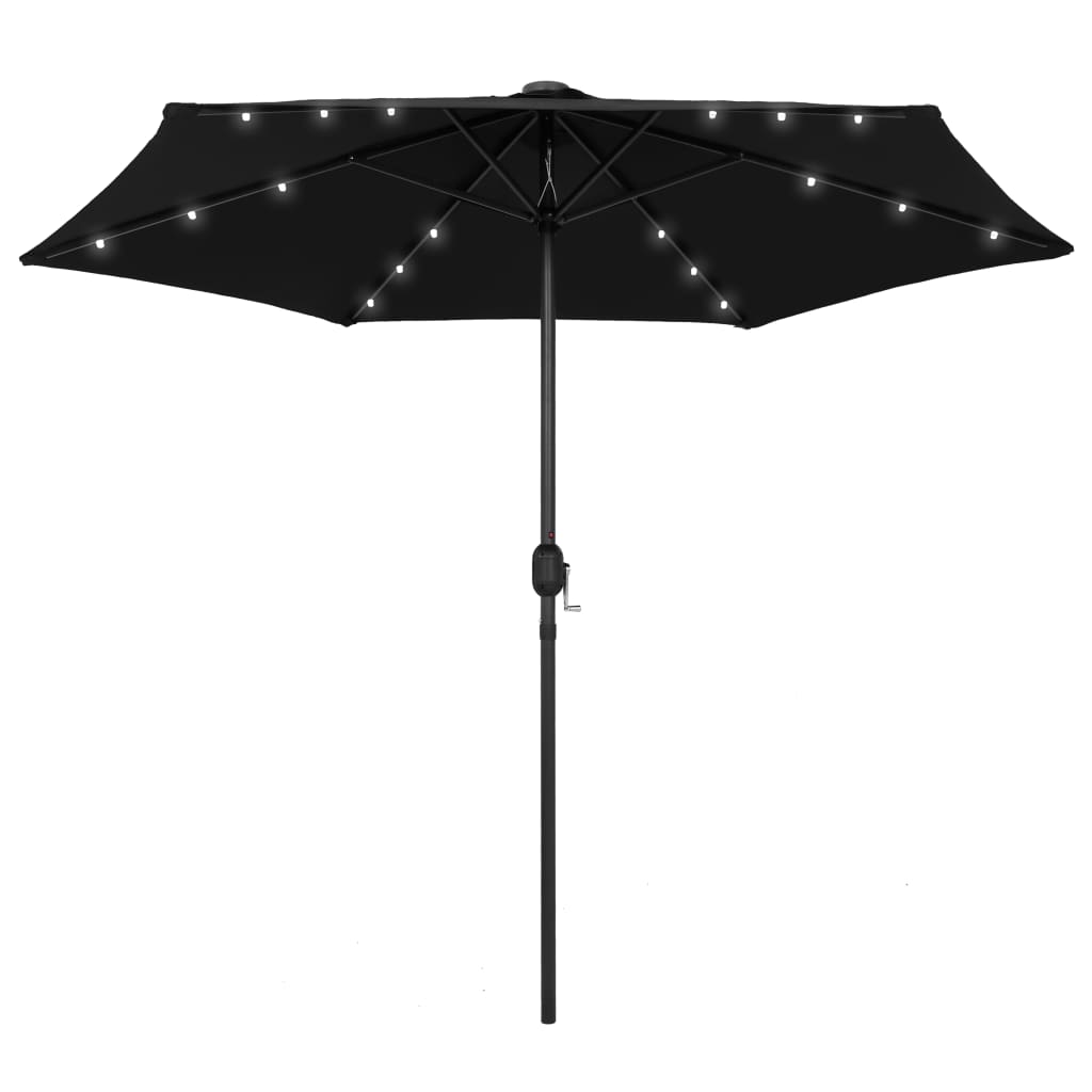 Guarda-sol de jardim c/ luzes LED/poste alumínio 270 cm preto