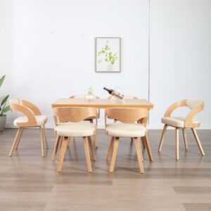 Cadeiras jantar 6 pcs madeira curvada e couro artificial creme