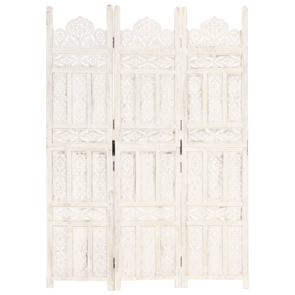 Biombo esculp. mão 3 painéis 120x165 cm mangueira maciça branco - Image 6