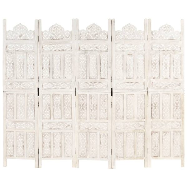 Biombo esculp. mão 5 painéis 200x165cm mangueira maciça branco - Image 6