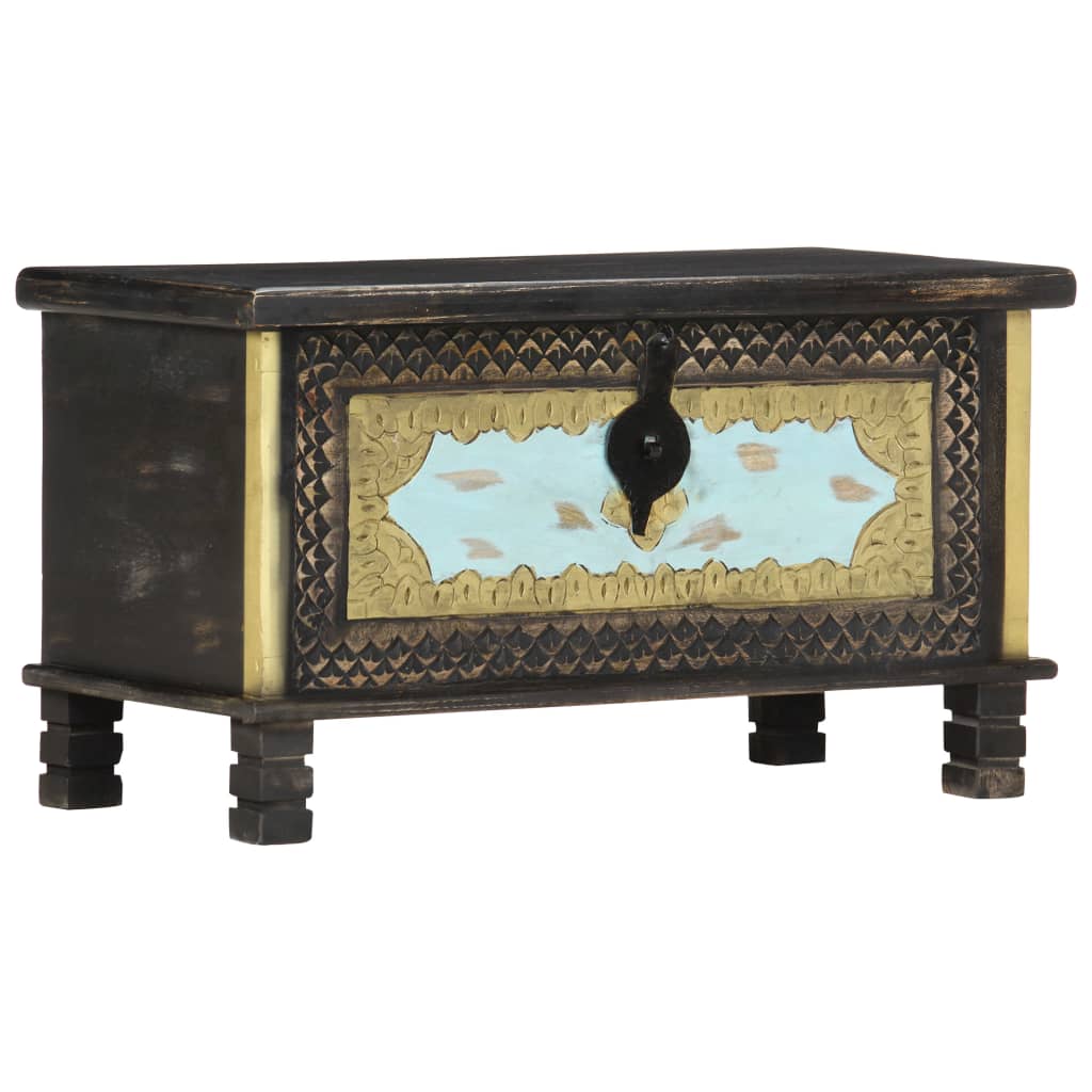 Arca de arrumação 80x40x45 cm madeira de mangueira maciça preto - Image 5